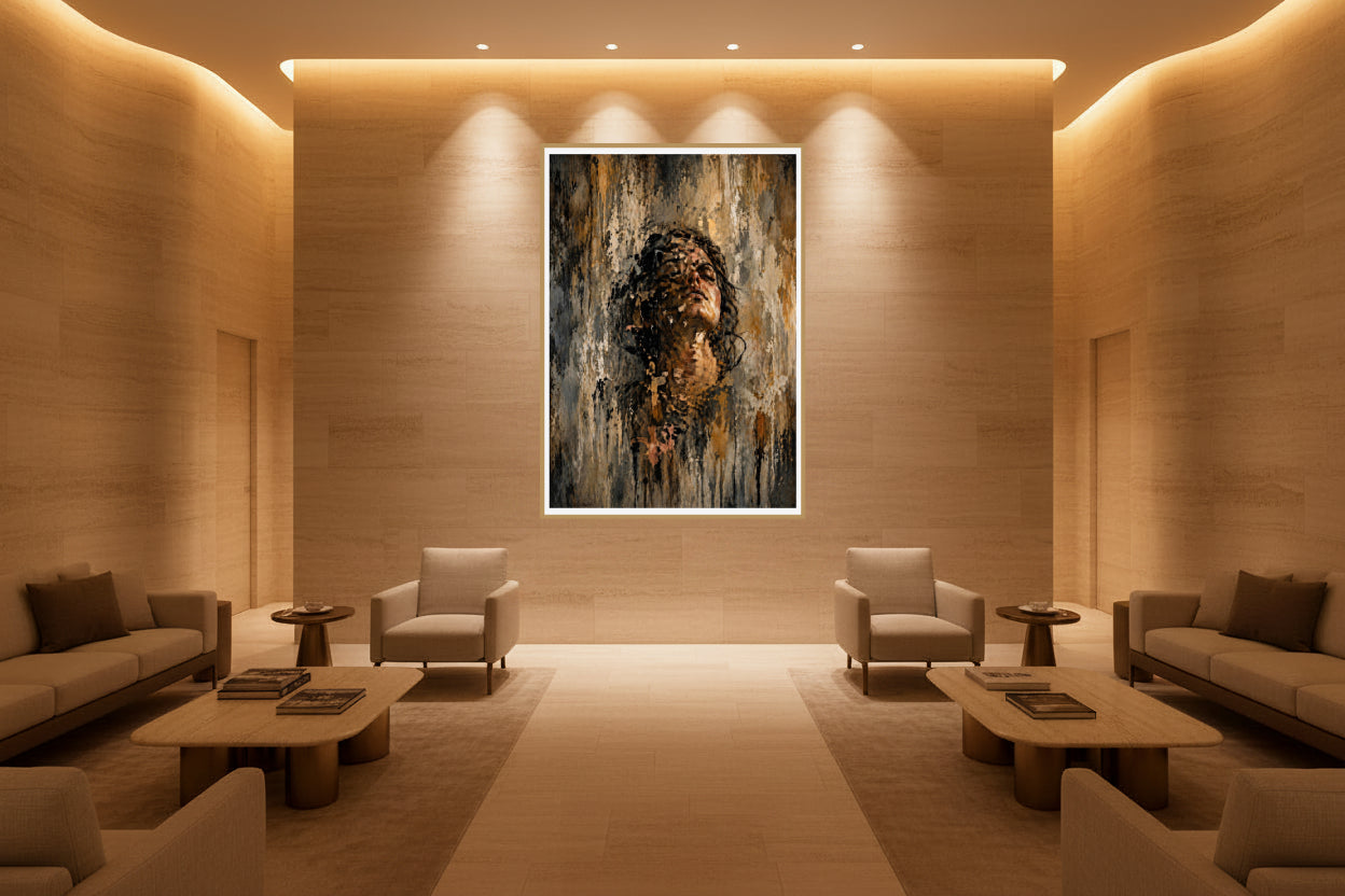 An expressive textured portrait symbolising personal growth, resilience, and transformation. Emerging through layers of struggle and experience, the piece reflects the quiet strength found while becoming who you are meant to be.