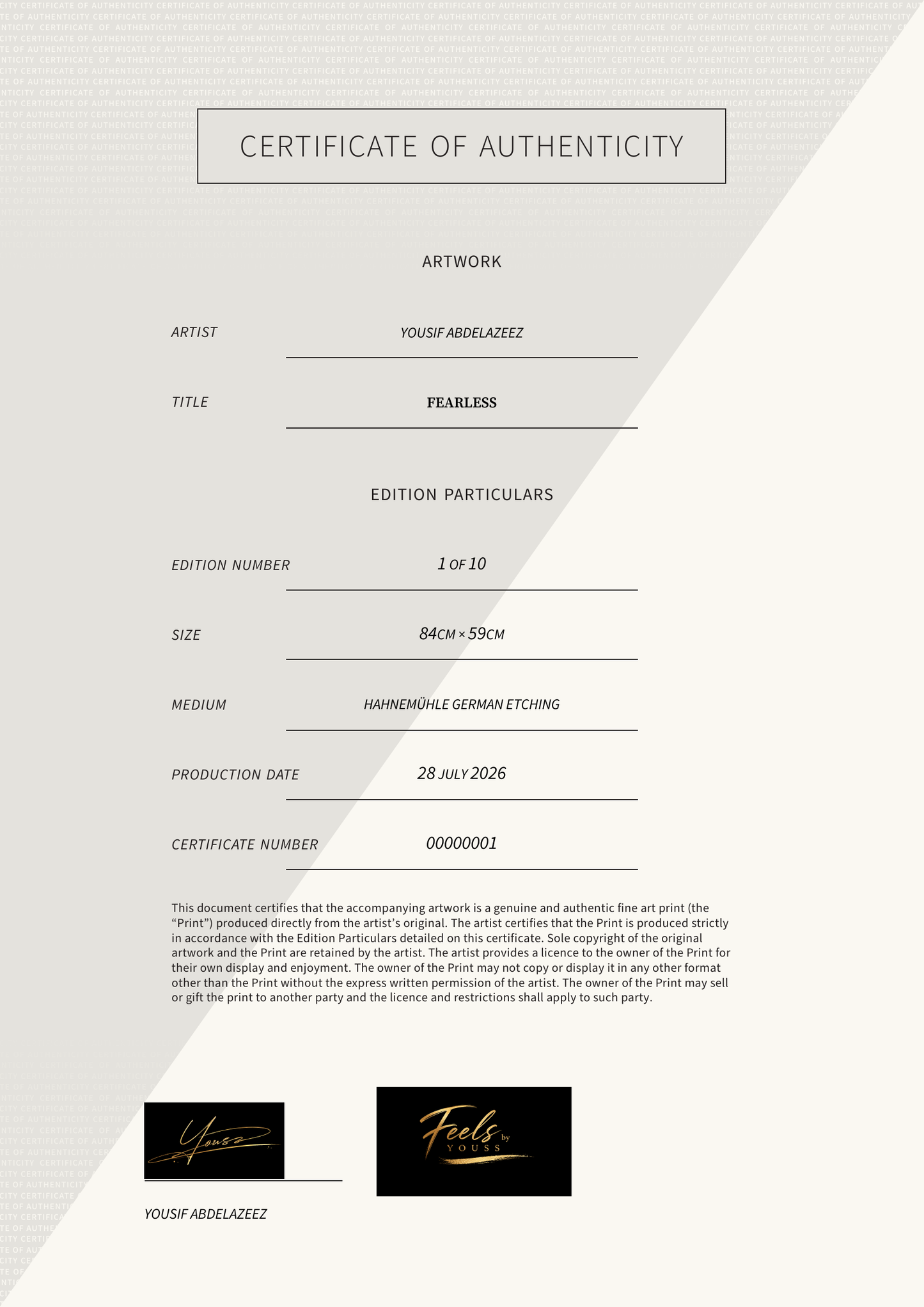 Fearless — Certificate of Authenticity