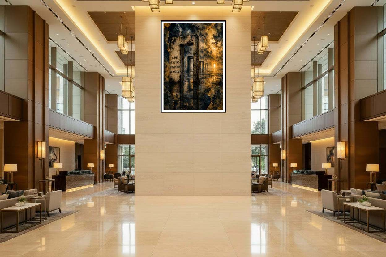 Becoming – Symbolic doorways stretching into the distance, representing personal growth, transformation, and the journey between past versions of ourselves and who we are becoming.