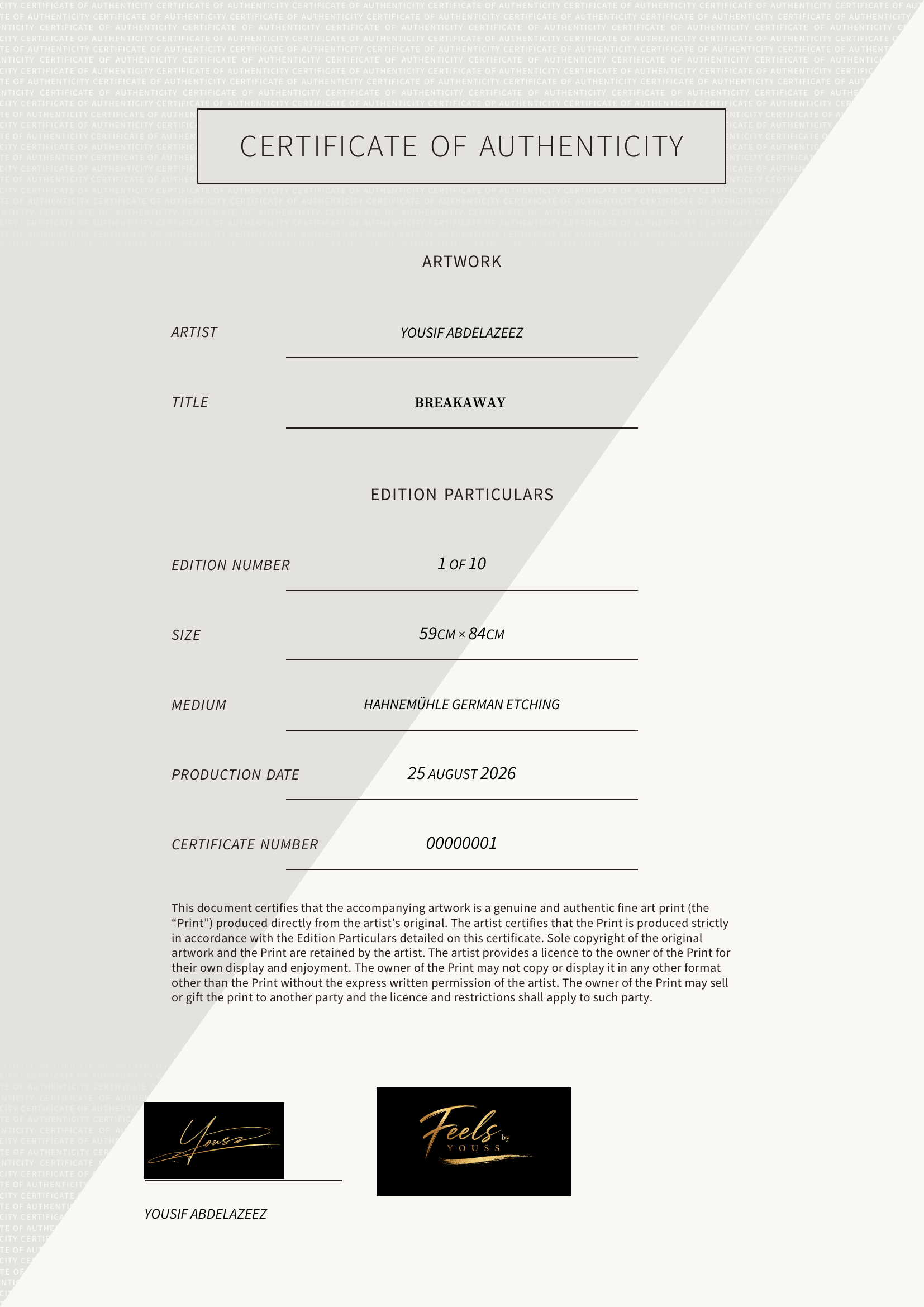 BREAKAWAY  — Certificate of Authenticity