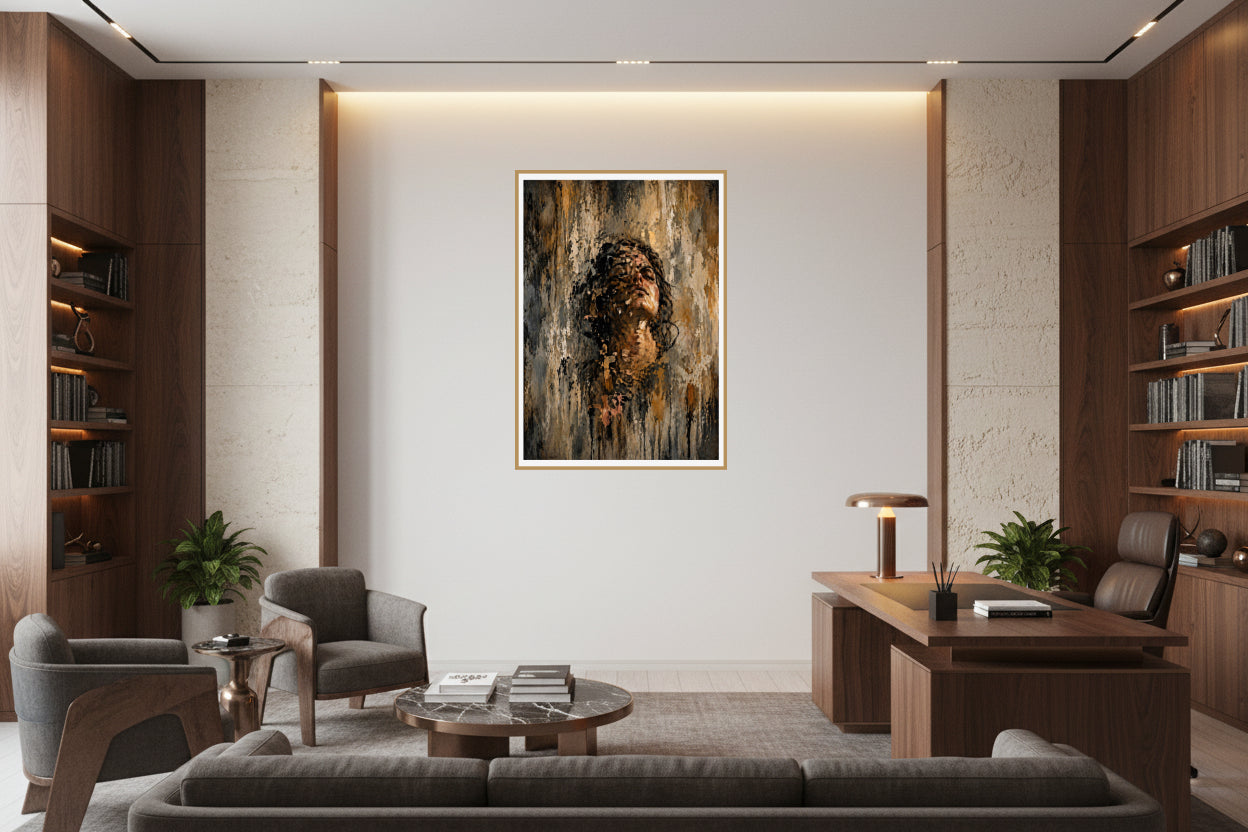 An expressive textured portrait symbolising personal growth, resilience, and transformation. Emerging through layers of struggle and experience, the piece reflects the quiet strength found while becoming who you are meant to be.