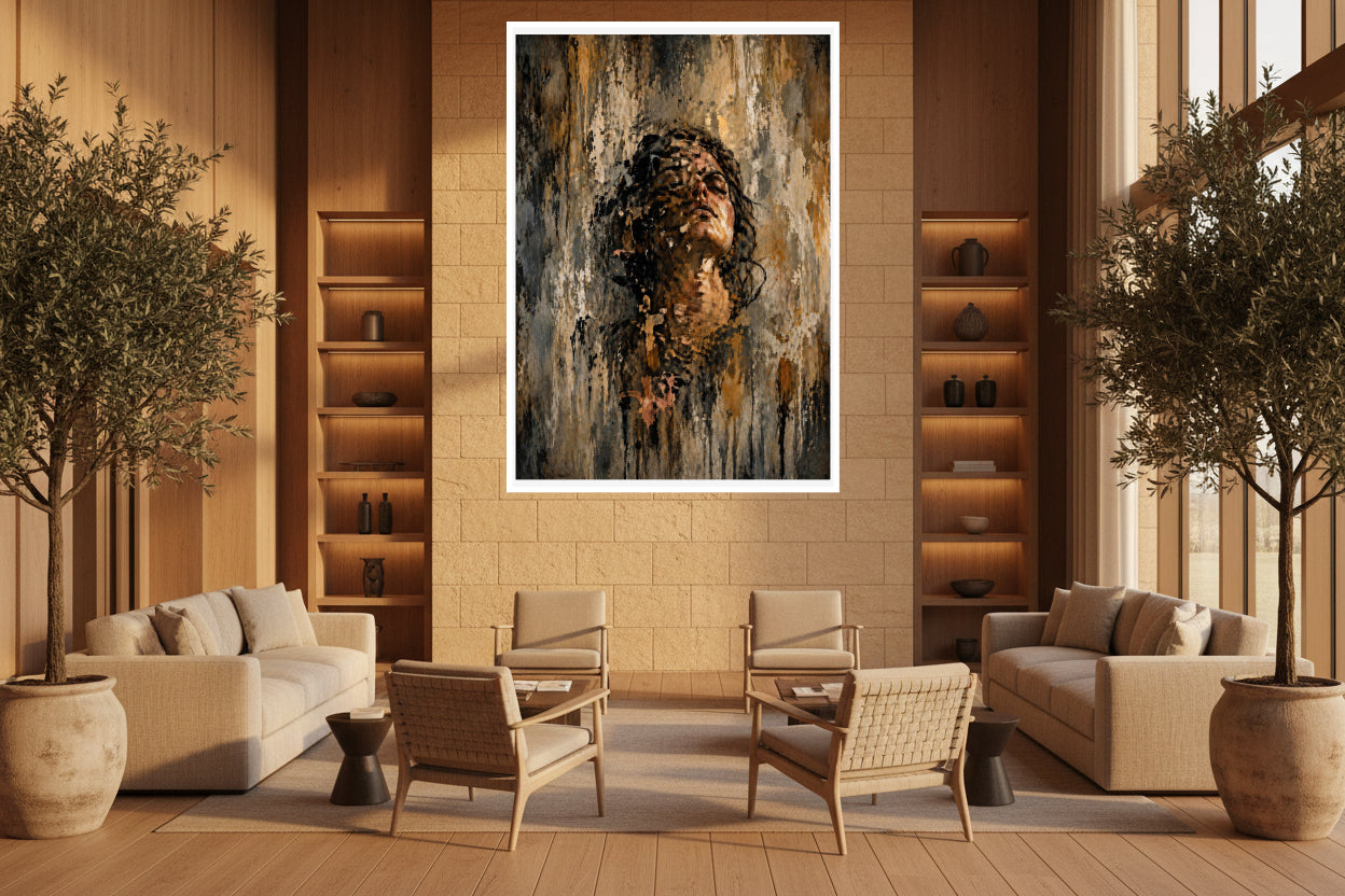 An expressive textured portrait symbolising personal growth, resilience, and transformation. Emerging through layers of struggle and experience, the piece reflects the quiet strength found while becoming who you are meant to be.