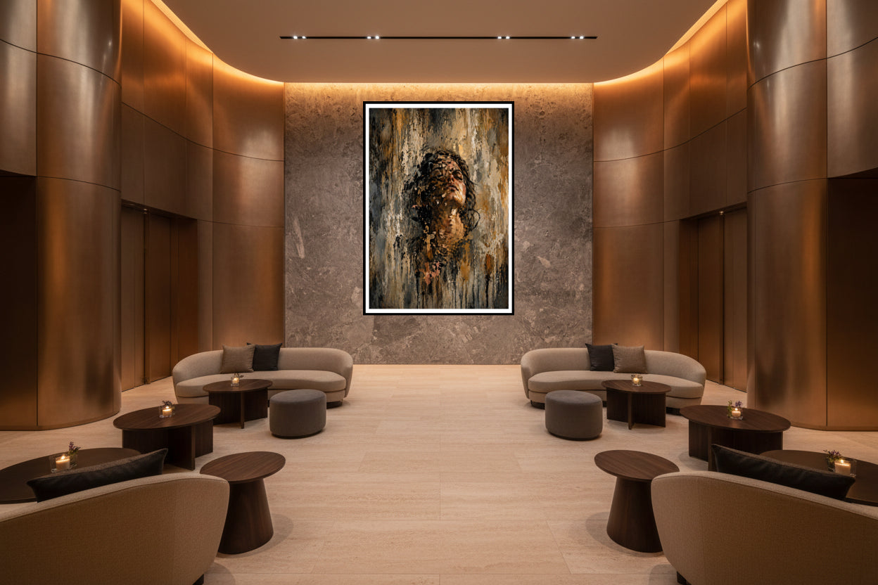 An expressive textured portrait symbolising personal growth, resilience, and transformation. Emerging through layers of struggle and experience, the piece reflects the quiet strength found while becoming who you are meant to be.