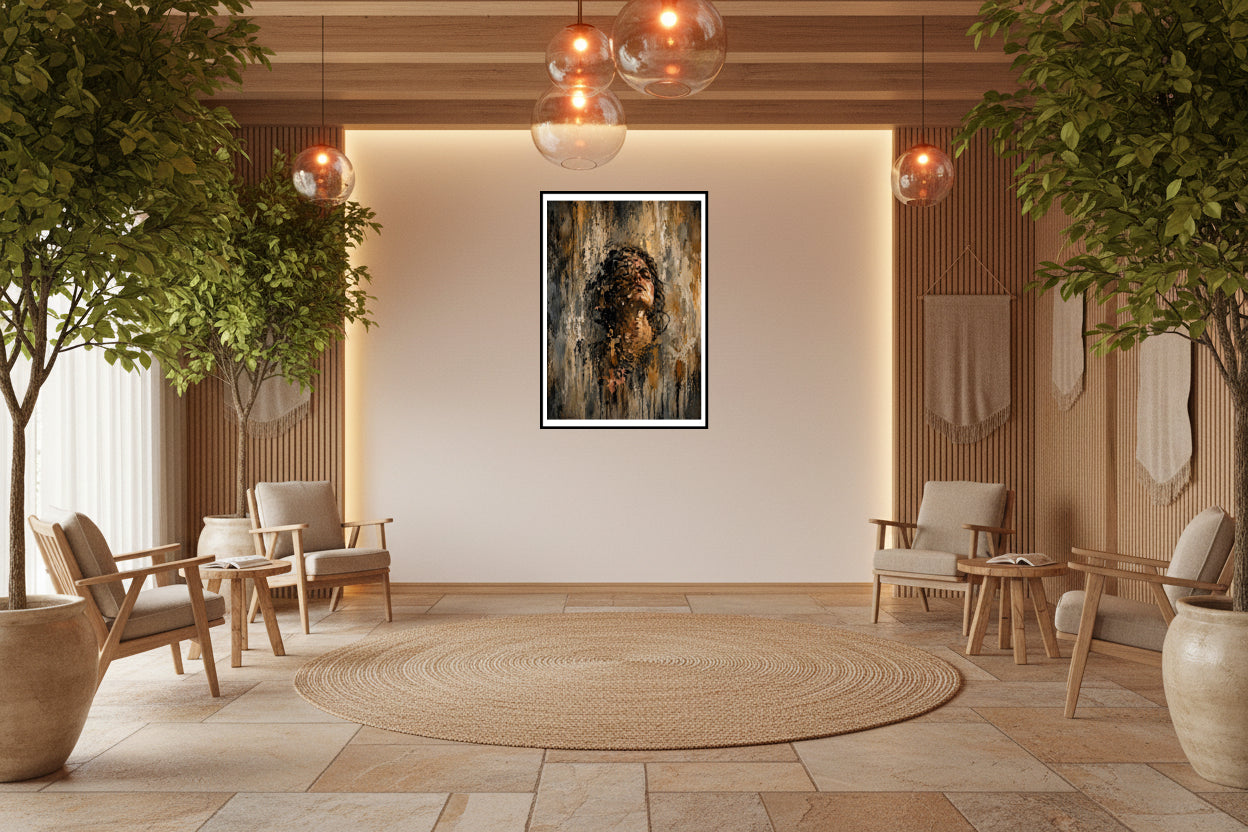 An expressive textured portrait symbolising personal growth, resilience, and transformation. Emerging through layers of struggle and experience, the piece reflects the quiet strength found while becoming who you are meant to be.
