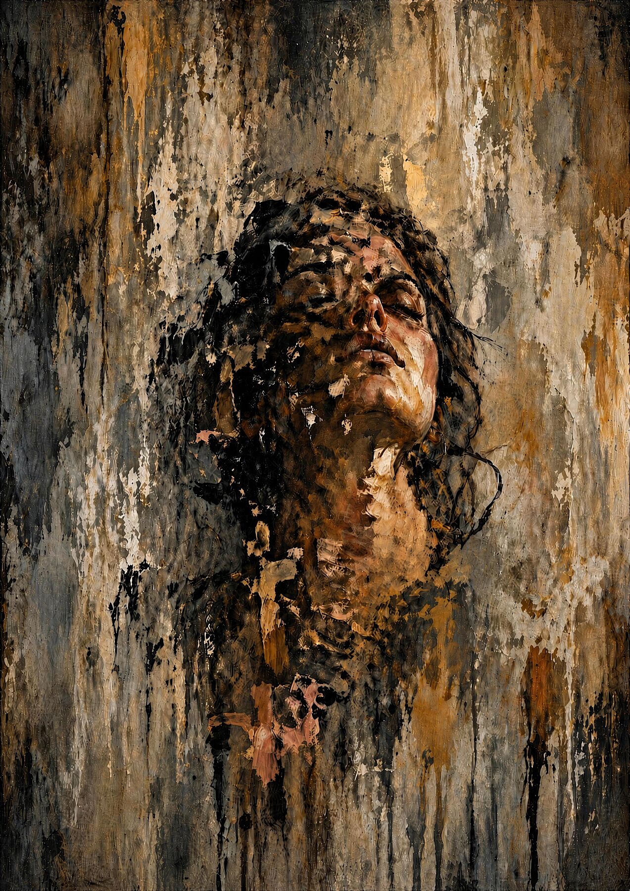 An expressive textured portrait symbolising personal growth, resilience, and transformation. Emerging through layers of struggle and experience, the piece reflects the quiet strength found while becoming who you are meant to be.