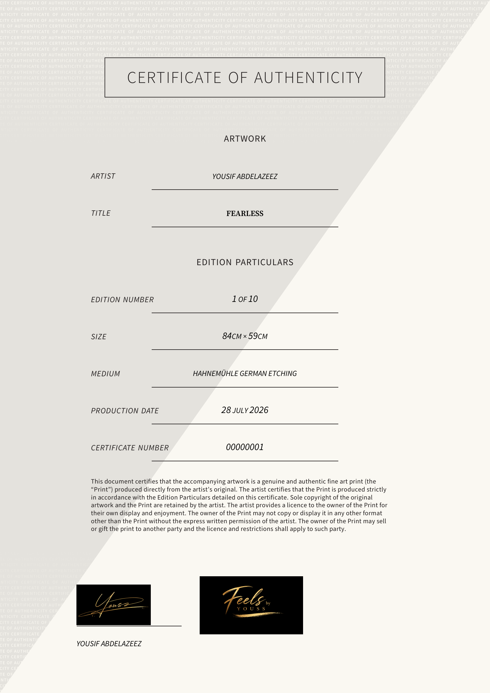Fearless — Certificate of Authenticity